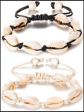 2 Piece Natural Shell Anklet Bracelet Set Boho Adjustable Beach Foot Jewelry